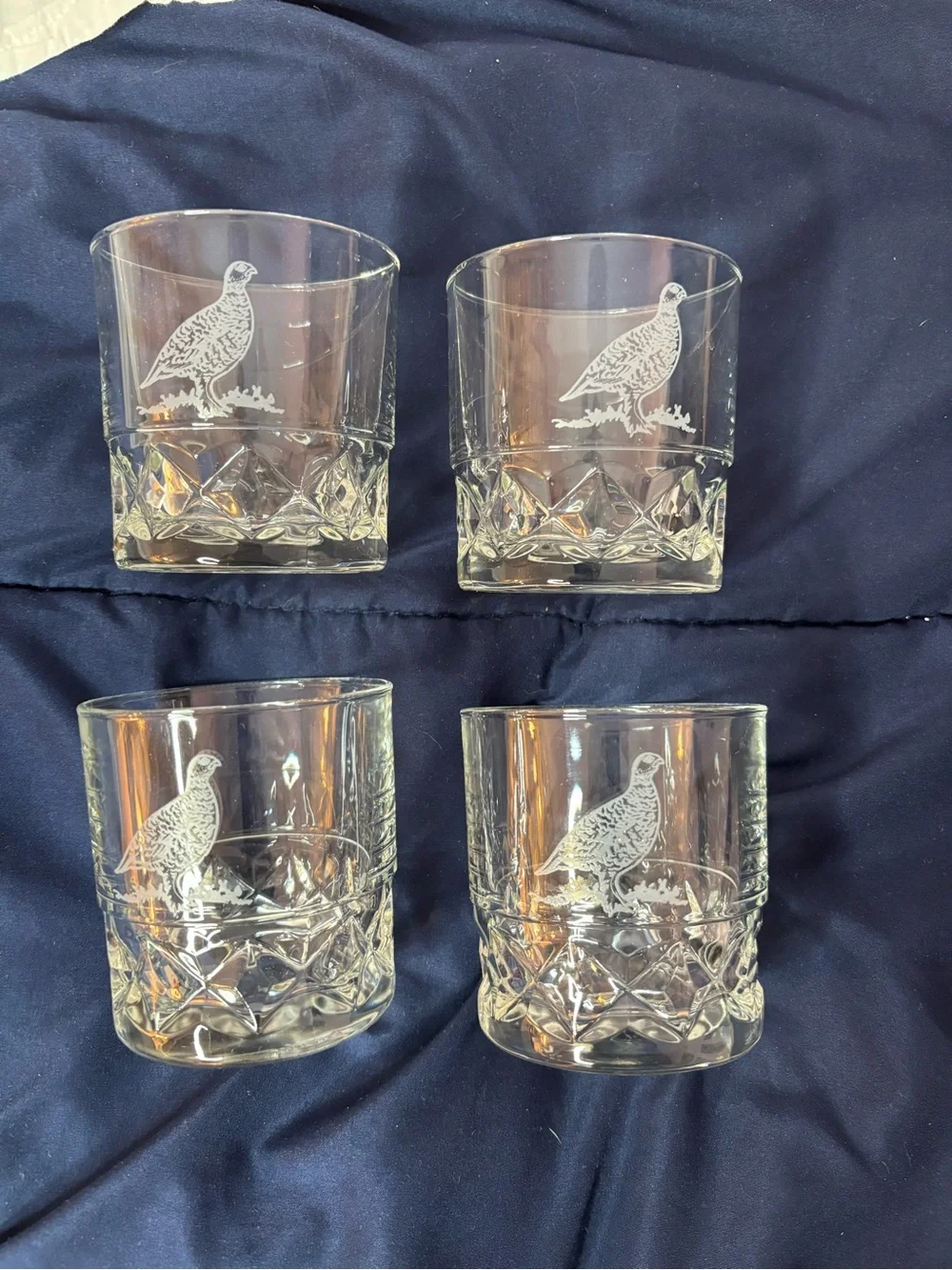 vintage 1990 The Famous Grouse set of 4 Scotch glasses France NWOT etched